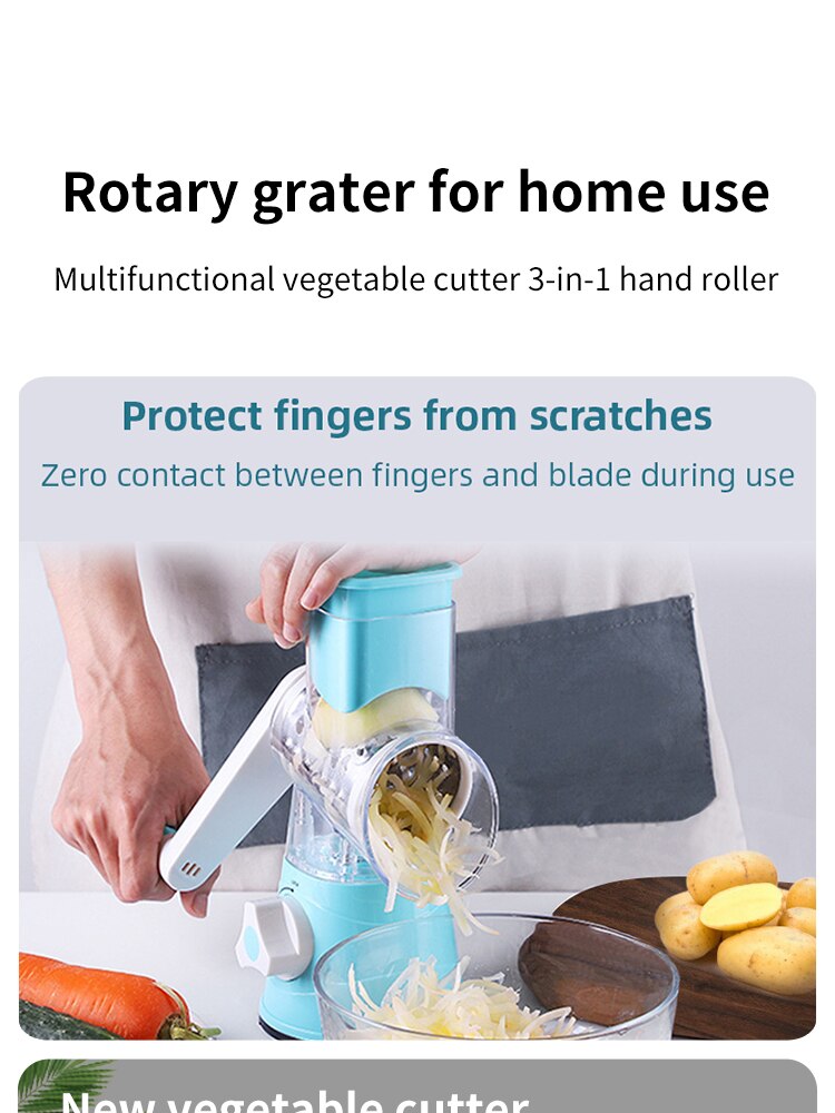 Table Top Drum Multifunctional Roller Vegetable Cutter Hand Crank Home Kitchen Shredder Potato Grater